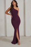 Lilou Plum One Shoulder Wrap Skirt Maxi Dress