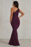 Lilou Plum One Shoulder Wrap Skirt Maxi Dress