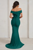 Apolline Bottle Green Off The Shoulder Ruched Fishtail Maxi Dress