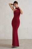 Capucine Berry Red One Shoulder Draped Maxi Dress