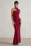 Capucine Berry Red One Shoulder Draped Maxi Dress