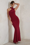Capucine Berry Red One Shoulder Draped Maxi Dress
