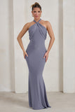 Genevieve Grey Twist High Neck Drape Detail Maxi Dress