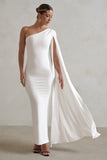 Dominique White One Shoulder Cape Sleeve Bodycon Maxi Dress