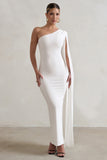 Dominique White One Shoulder Cape Sleeve Bodycon Maxi Dress