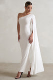 Dominique White One Shoulder Cape Sleeve Bodycon Maxi Dress