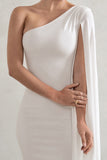 Dominique White One Shoulder Cape Sleeve Bodycon Maxi Dress