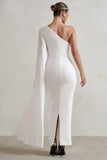Dominique White One Shoulder Cape Sleeve Bodycon Maxi Dress