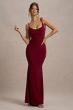 Francoise Berry Cowl Neck Backless Maxi Dress With Lace Insert