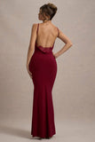 Francoise Berry Cowl Neck Backless Maxi Dress With Lace Insert