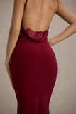 Francoise Berry Cowl Neck Backless Maxi Dress With Lace Insert