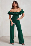 Esmie Bottle Green Structured Statement Bardot Wide Leg Jumpsuit