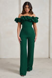 Esmie Bottle Green Structured Statement Bardot Wide Leg Jumpsuit
