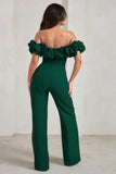 Esmie Bottle Green Structured Statement Bardot Wide Leg Jumpsuit