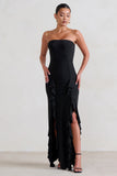 Susan Black Bandeau Maxi Dress With Ruffled Splits