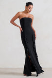 Susan Black Bandeau Maxi Dress With Ruffled Splits