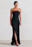Susan Black Bandeau Maxi Dress With Ruffled Splits