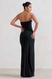 Susan Black Bandeau Maxi Dress With Ruffled Splits