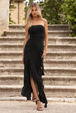 Susan Black Bandeau Maxi Dress With Ruffled Splits