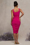 Lisbon Hot Pink Maternity Square Neck Ruched Midi Dress