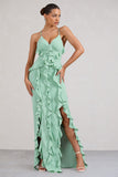 Syrah Mint Green Chiffon Ruffle Cami Maxi Dress
