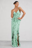 Syrah Mint Green Chiffon Ruffle Cami Maxi Dress