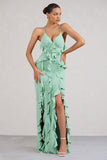Syrah Mint Green Chiffon Ruffle Cami Maxi Dress
