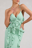 Syrah Mint Green Chiffon Ruffle Cami Maxi Dress