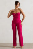 Bellezza Hot Pink Bandeau Corset Wide Leg Jumpsuit