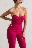 Bellezza Hot Pink Bandeau Corset Wide Leg Jumpsuit