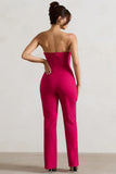 Bellezza Hot Pink Bandeau Corset Wide Leg Jumpsuit