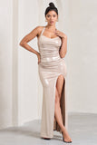 Idol Gold Metallic Halter-Neck Split Maxi Dress