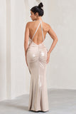 Idol Gold Metallic Halter-Neck Split Maxi Dress