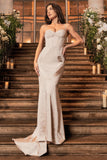Custom Champagne Satin Sweetheart Corset Fishtail Maxi Dress