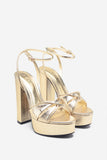 Bold Soul Gold Reptile Strappy Heeled Platform Sandals