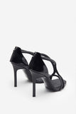 Pluto Black Patent Diamante Heeled Sandals