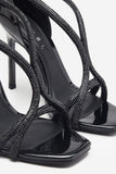 Pluto Black Patent Diamante Heeled Sandals