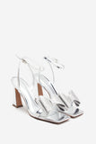 Headlines Silver Ankle Strap Heeled Sandals With Diamante Bows