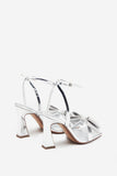 Headlines Silver Ankle Strap Heeled Sandals With Diamante Bows