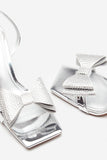 Headlines Silver Ankle Strap Heeled Sandals With Diamante Bows
