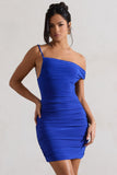Front Page Royal Blue Ruched Asymmetric Bodycon Mini Dress