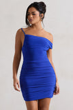 Front Page Royal Blue Ruched Asymmetric Bodycon Mini Dress