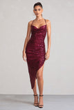 Anya Berry Sequin Cami Cowl Neck Asymmetric Hem Midi Dress