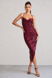 Anya Berry Sequin Cami Cowl Neck Asymmetric Hem Midi Dress