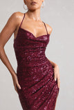 Anya Berry Sequin Cami Cowl Neck Asymmetric Hem Midi Dress