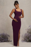 Avril Plum Square Neck Maternity Maxi Dress with Split