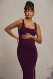 Avril Plum Square Neck Maternity Maxi Dress with Split