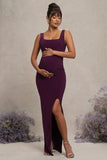Avril Plum Square Neck Maternity Maxi Dress with Split