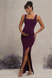 Avril Plum Square Neck Maternity Maxi Dress with Split