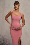 Avril Blush Square Neck Maternity Maxi Dress with Split